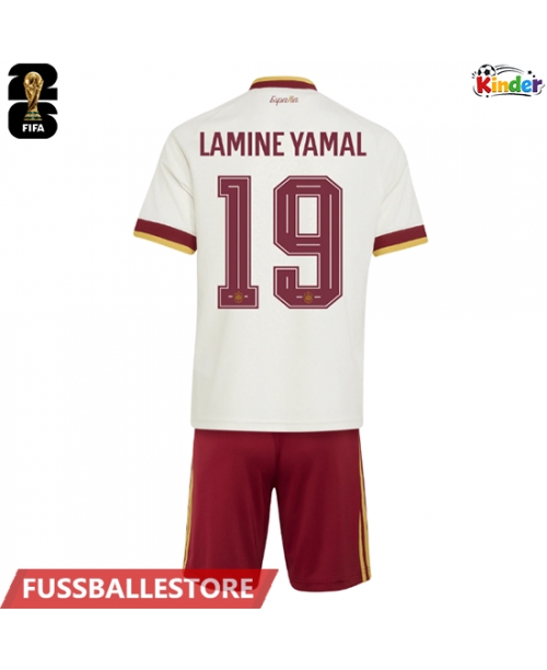 Günstige Spanien Lamine Yamal #19 Auswärts Trikotsatzt Kinder WM 2026 Kurzarm (+ Kurze Hosen)